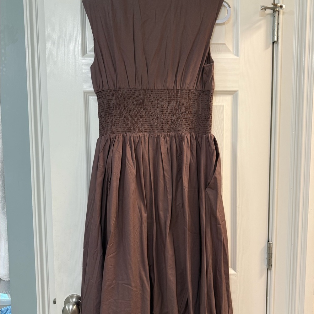 Anthropologie The Tommie Cap-Sleeve Smocked Front-Zip Shirt Dress - Picture 4 of 5